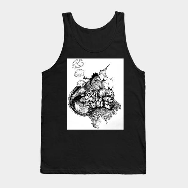 Dragon Reading a Book Tank Top by DMcK Designs